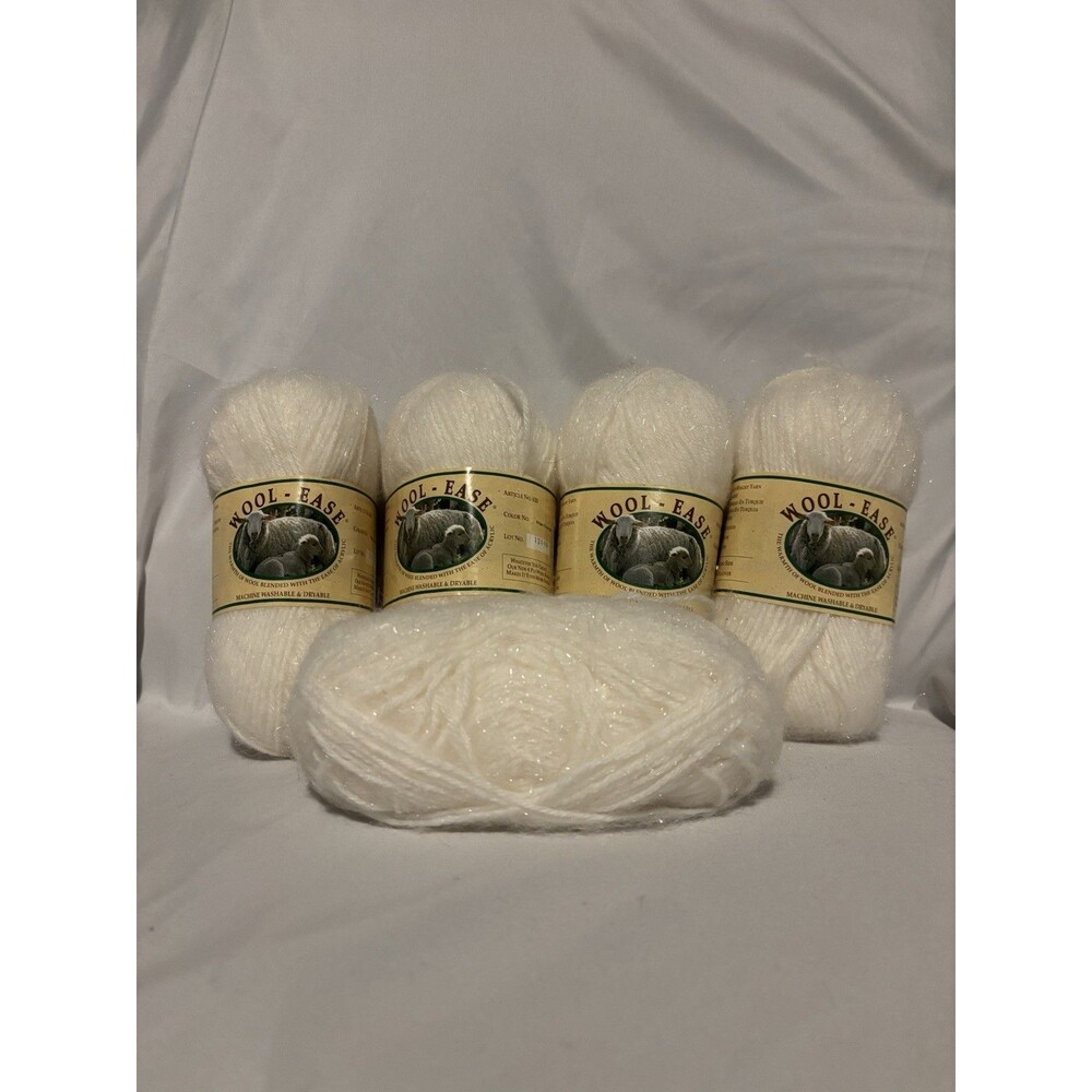 5 SKEINS Lion Brand Wool Ease White Frost 501 Yarn EACH 2.5oz/70gr/162yds